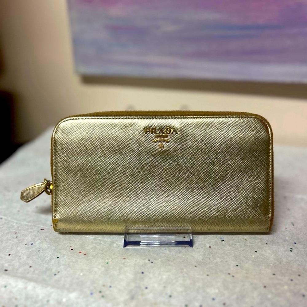 PRADA Saffiano Gold Leather Long Wallet
